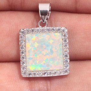New - White Fire Opal and White Topaz Silver Pendant - Includes a Chain